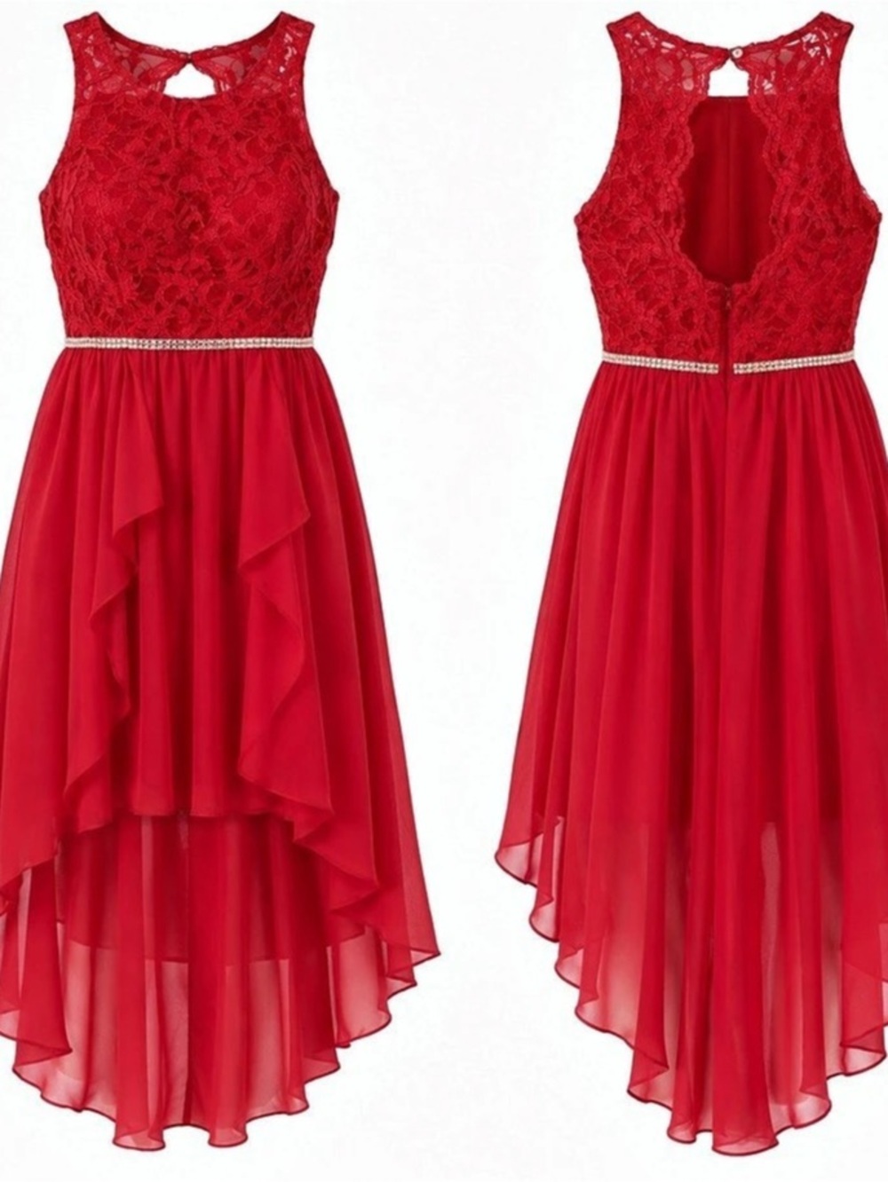Red High Low Lace Dress Like New